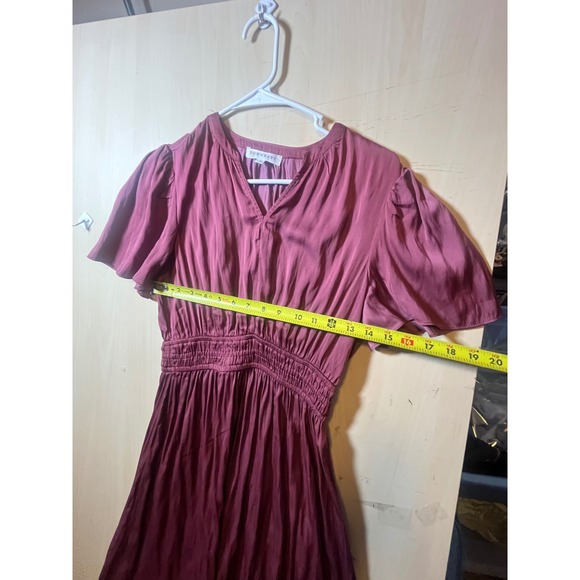 Down East Burgundy Satin V Neck Smocked‎ Waist Maxi Dress XS - Picture 3 of 5